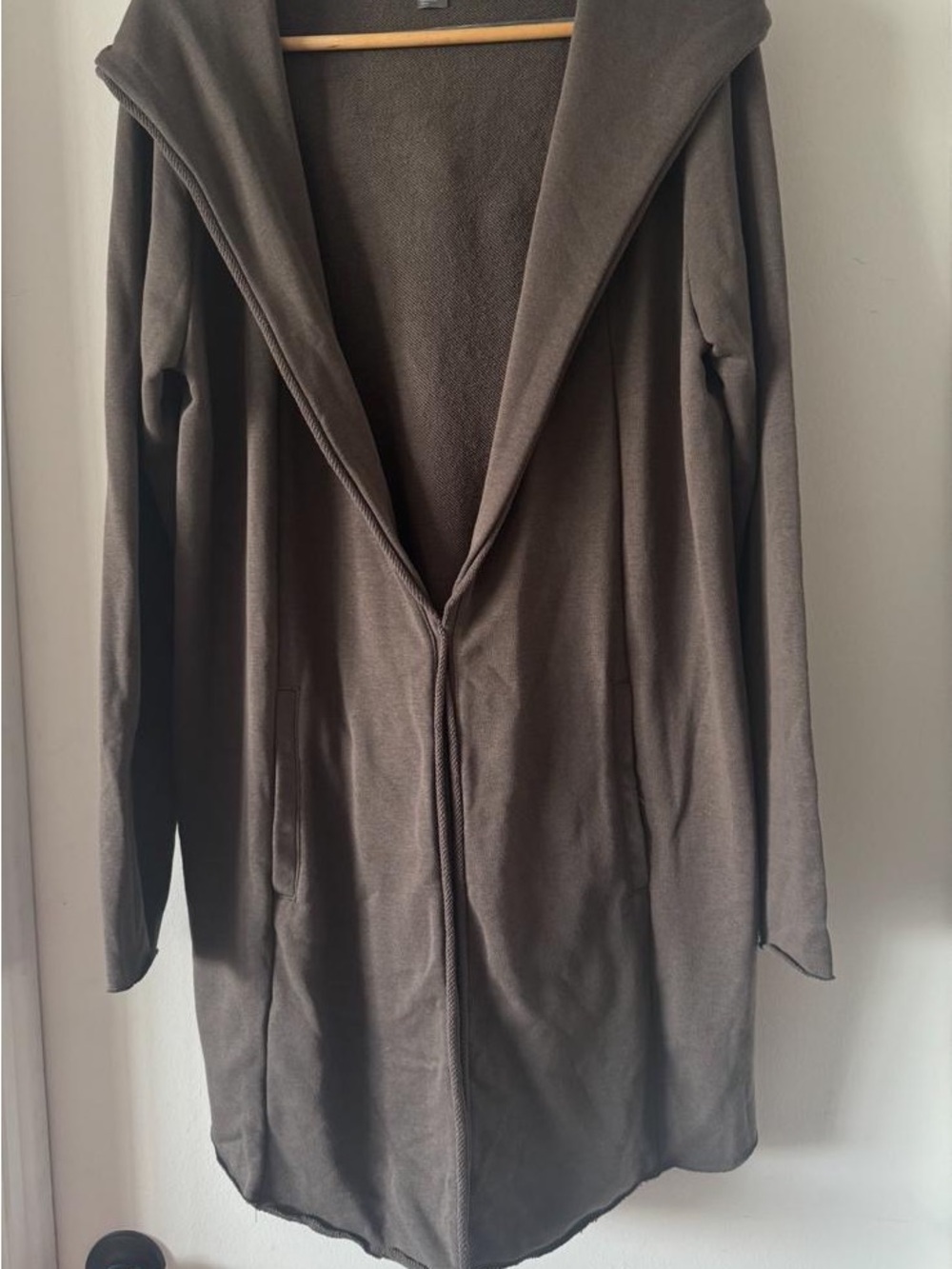Long Hooded Open sweatshirt Jacket - Olive Brown